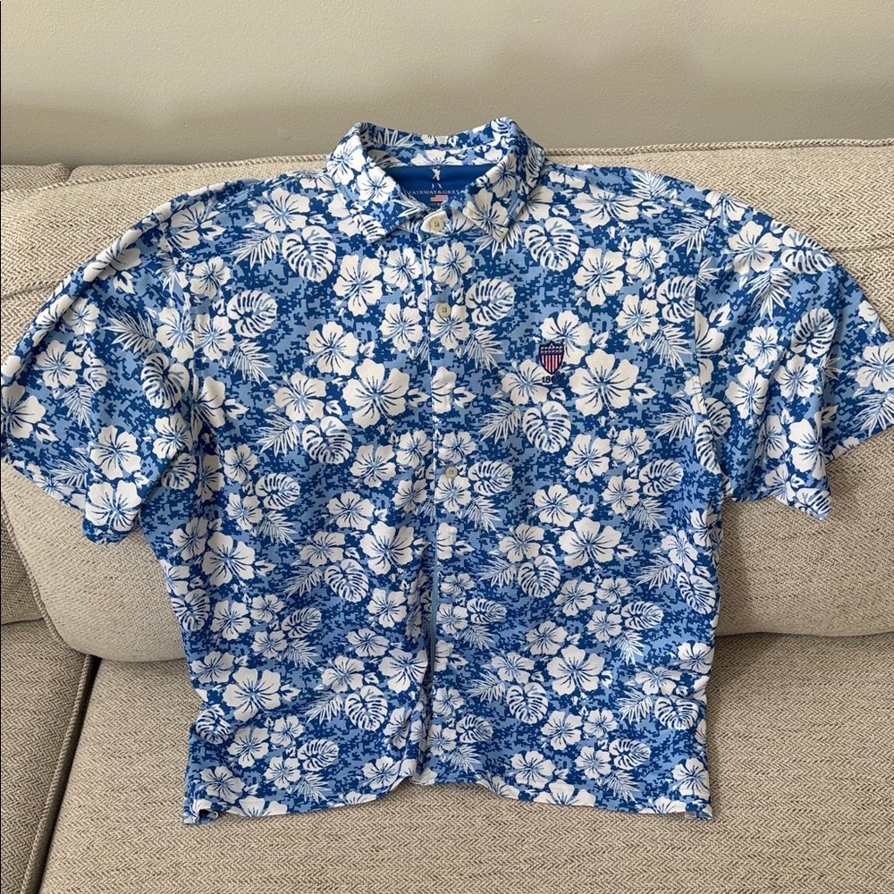 Fairway & Greene Blue and White Floral Shirt union league national embroidered